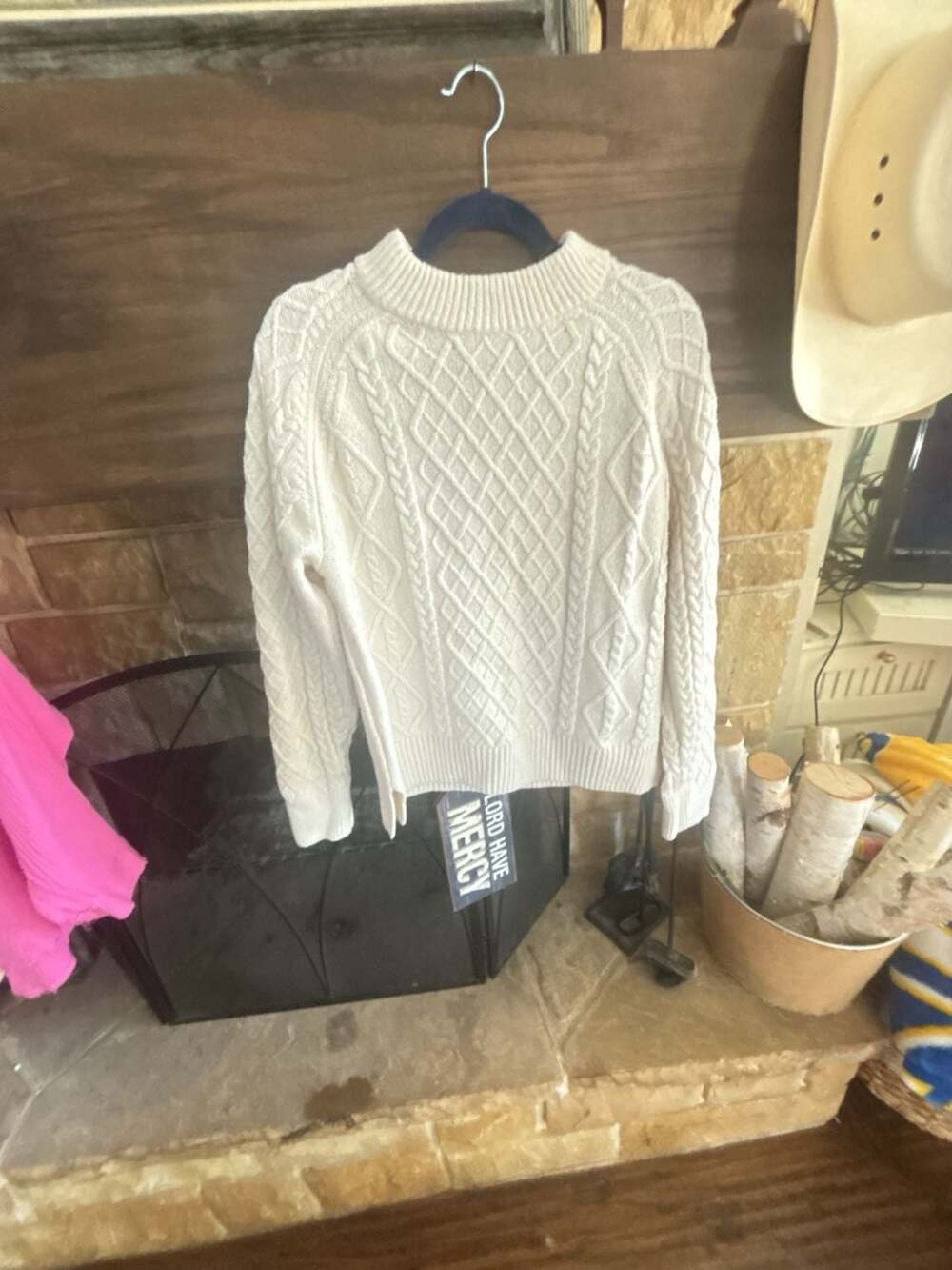 H&M Cream Cable Knit Mock Neck Sweater